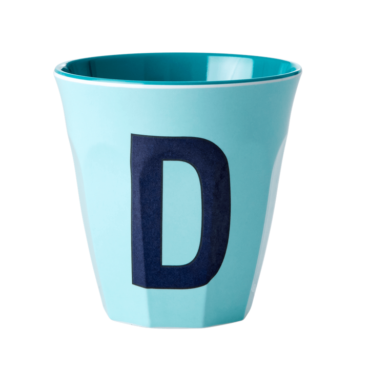 Two Melamine Cups - Medium with Alphabet in Bluish Colors | Letter D - Rice By Rice