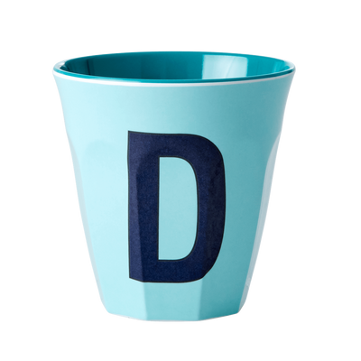 Melamine Cup - Medium with Alphabet in Bluish Colors | Letter D - Rice By Rice