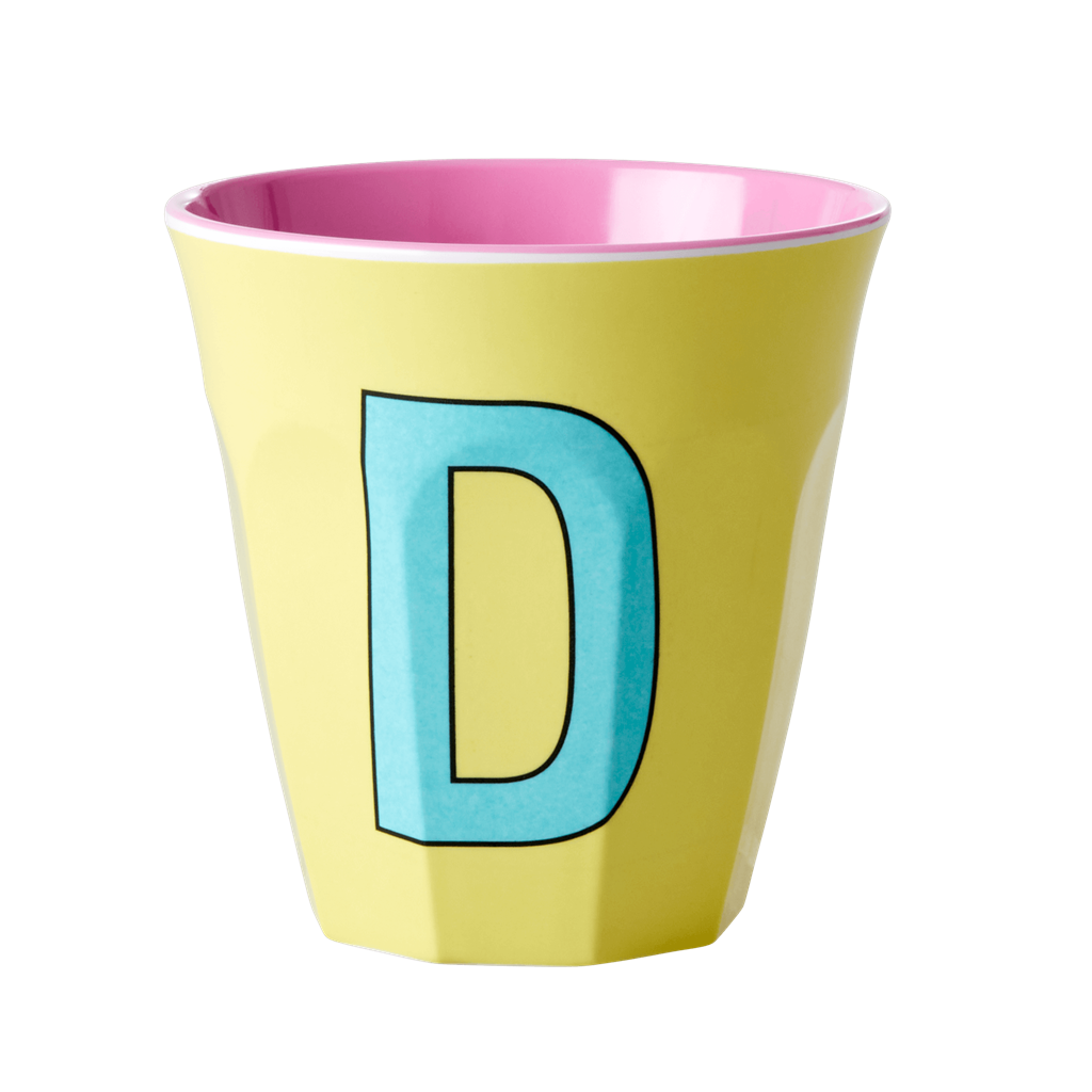 Two Melamine Cups - Medium with Alphabet in Pinkish Colors | Letter D - Rice By Rice
