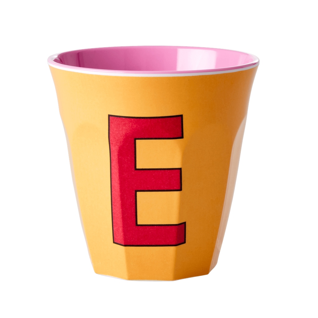 Two Melamine Cups - Medium with Alphabet in Pinkish Colors | Letter E - Rice By Rice