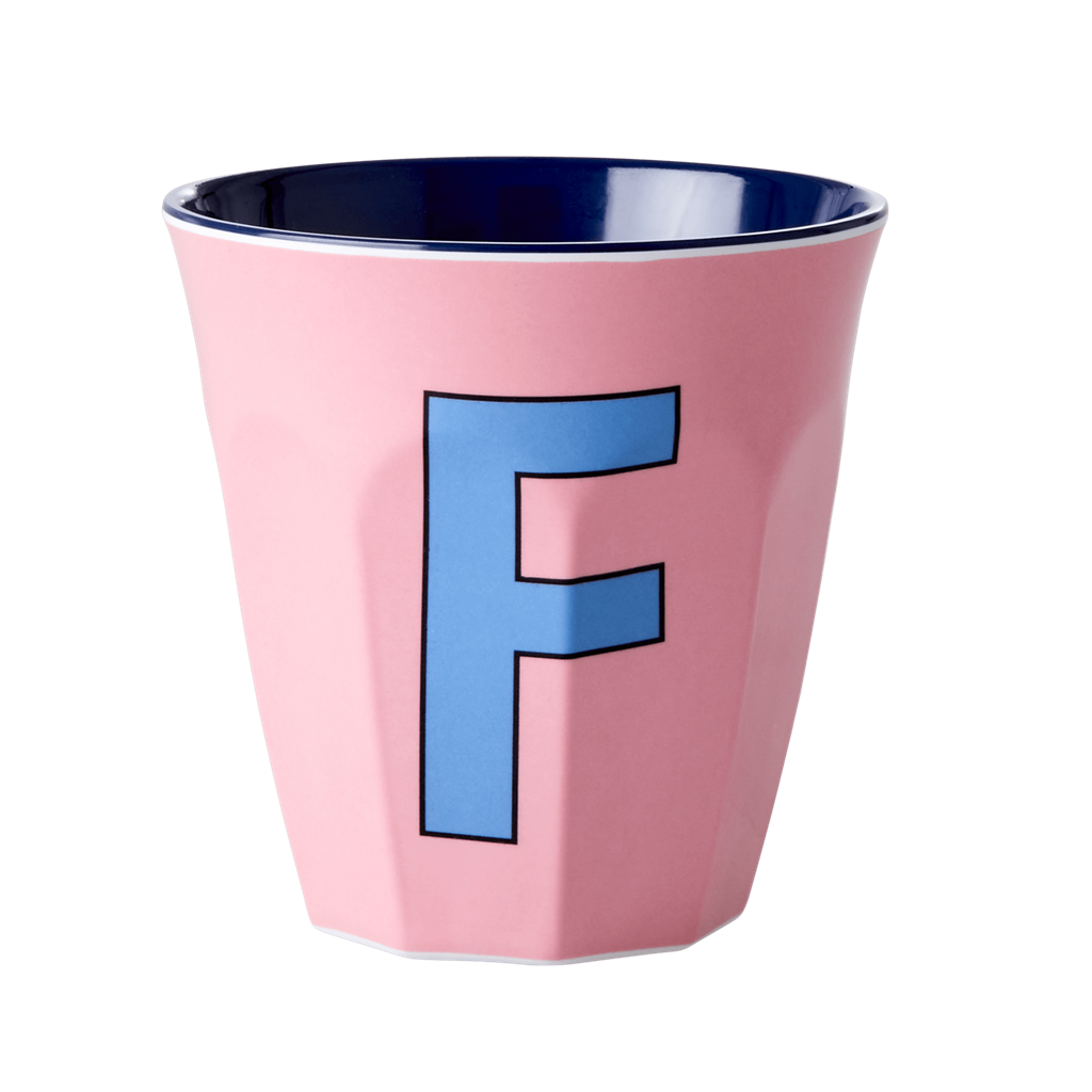 Melamine Cup - Medium with Alphabet in Bluish Colors | Letter F - Rice By Rice