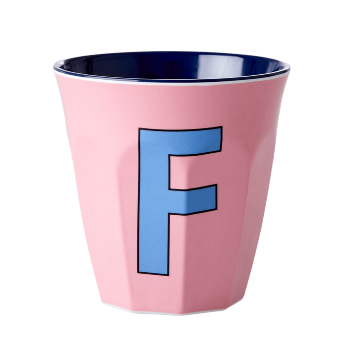 Melamine Cup - Medium with Alphabet in Bluish Colors | Letter F - Rice By Rice