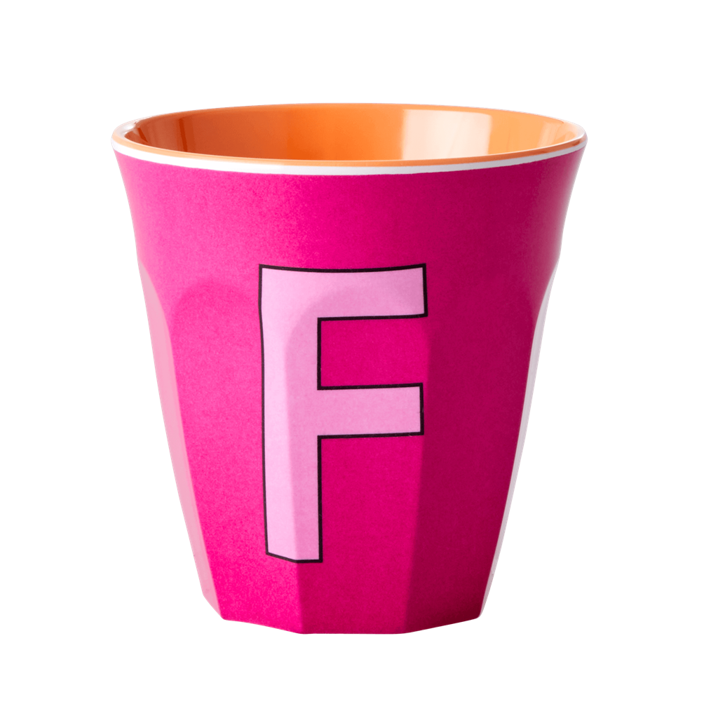 Two Melamine Cups - Medium with Alphabet in Pinkish Colors | Letter F (Copy) - Rice By Rice