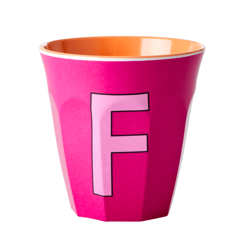 Melamine Cup - Medium with Alphabet in Pinkish Colors | Letter F - Rice By Rice