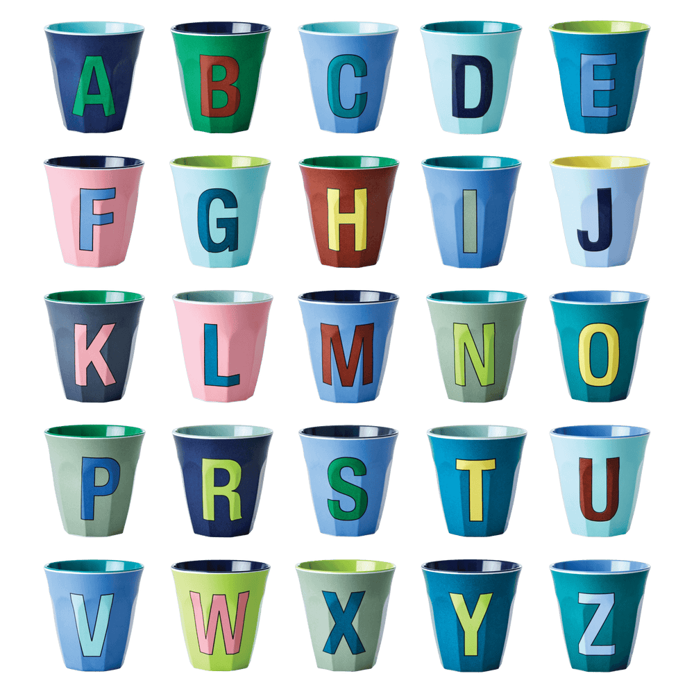 Melamine Cup - Medium with Alphabet in Bluish Colors | Letter B - Rice By Rice