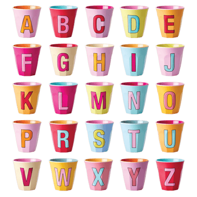 Melamine Cup - Medium with Alphabet in Pinkish Colors | Letter A - Rice By Rice
