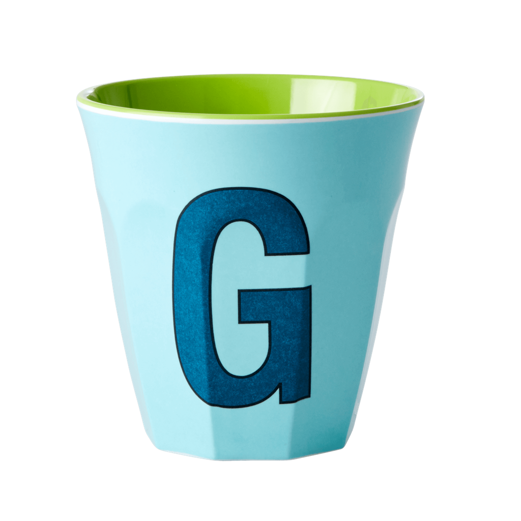 Melamine Cup - Medium with Alphabet in Bluish Colors | Letter G - Rice By Rice