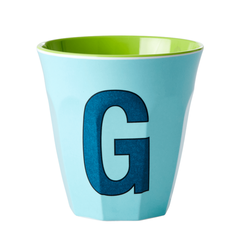 Melamine Cup - Medium with Alphabet in Bluish Colors | Letter G - Rice By Rice