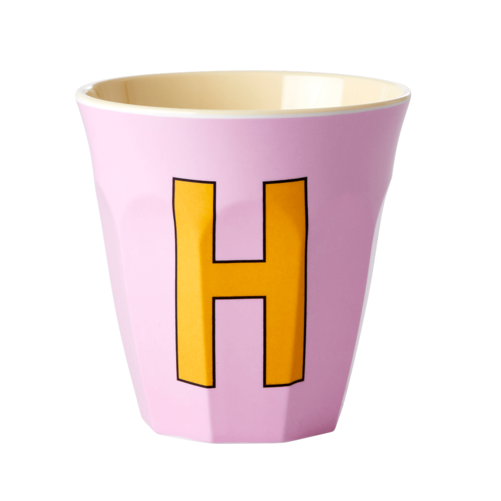 Two Melamine Cups - Medium with Alphabet in Pinkish Colors | Letter H - Rice By Rice