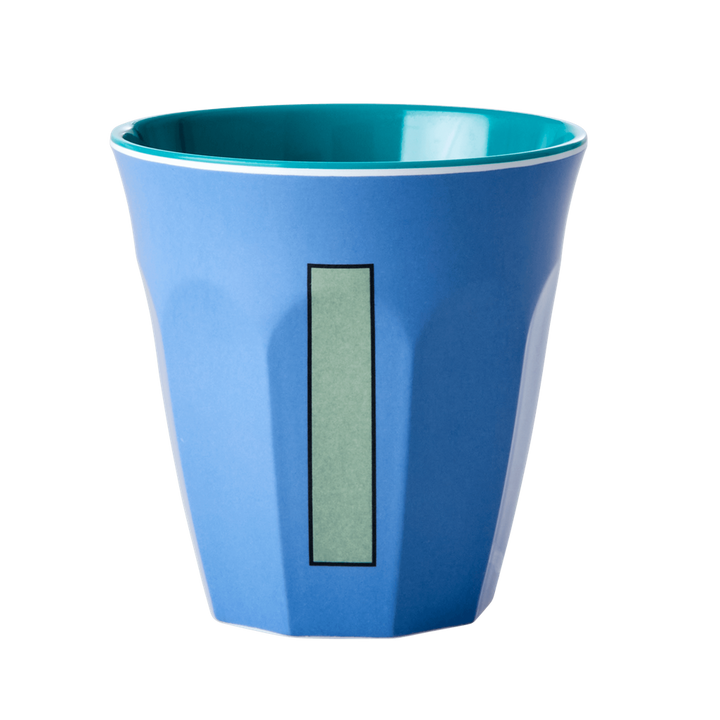 Melamine Cup - Medium with Alphabet in Bluish Colors | Letter I - Rice By Rice