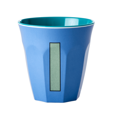 Melamine Cup - Medium with Alphabet in Bluish Colors | Letter I - Rice By Rice
