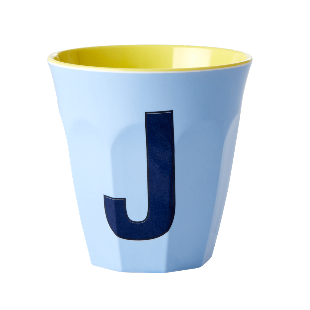 Two Melamine Cups - Medium with Alphabet in Bluish Colors | Letter J - Rice By Rice