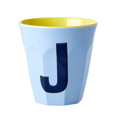 Melamine Cup - Medium with Alphabet in Bluish Colors | Letter J - Rice By Rice