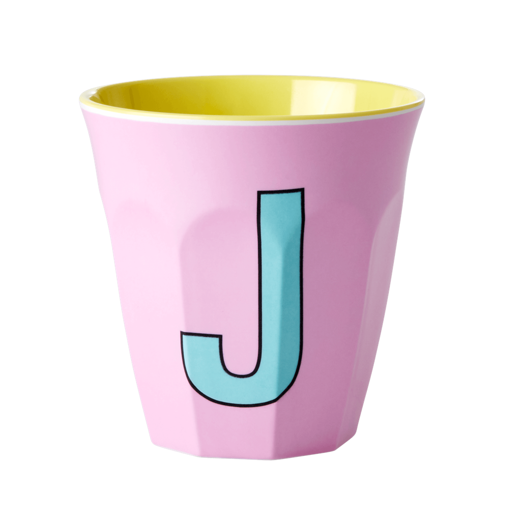 Melamine Cup - Medium with Alphabet in Pinkish Colors | Letter J - Rice By Rice