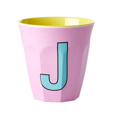 Melamine Cup - Medium with Alphabet in Pinkish Colors | Letter J - Rice By Rice