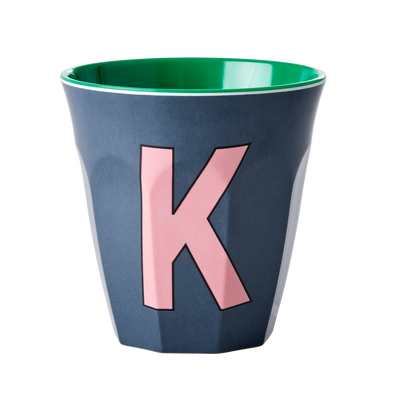Melamine Cup - Medium with Alphabet in Bluish Colors | Letter K - Rice By Rice