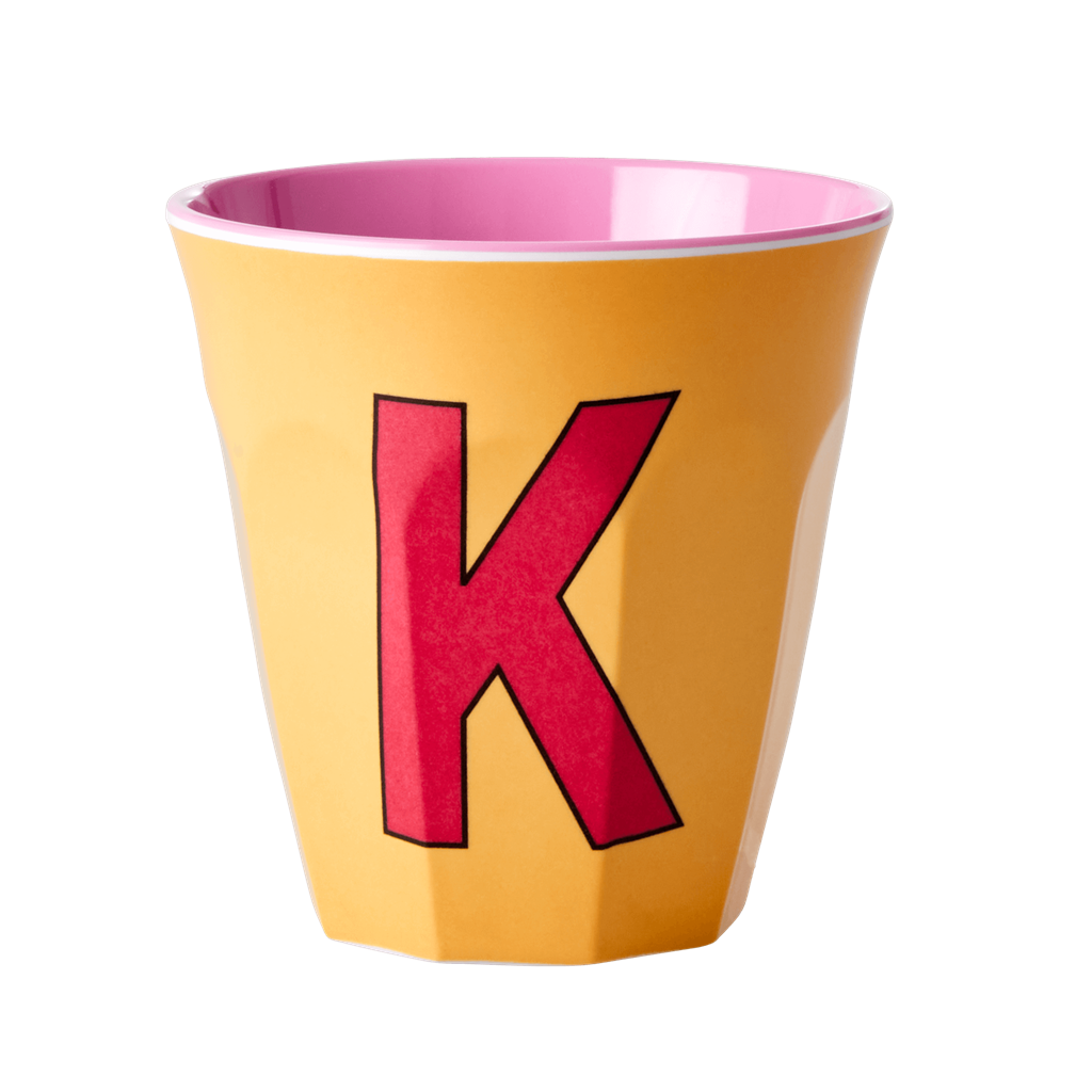 Two Melamine Cups - Medium with Alphabet in Pinkish Colors | Letter K - Rice By Rice