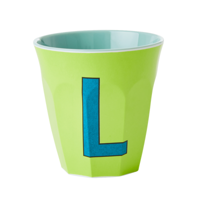 Melamine Cup - Medium with Alphabet in Bluish Colors | Letter L - Rice By Rice