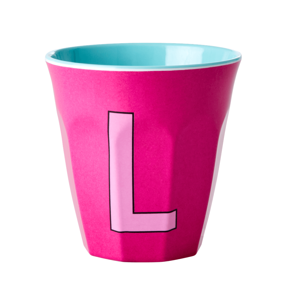 Two Melamine Cups - Medium with Alphabet in Pinkish Colors | Letter L - Rice By Rice