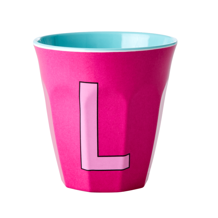 Two Melamine Cups - Medium with Alphabet in Pinkish Colors | Letter L - Rice By Rice