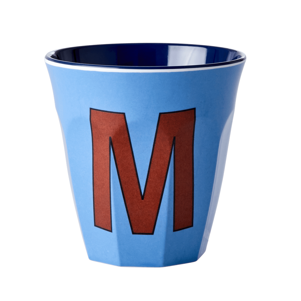 Melamine Cup - Medium with Alphabet in Bluish Colors | Letter M - Rice By Rice