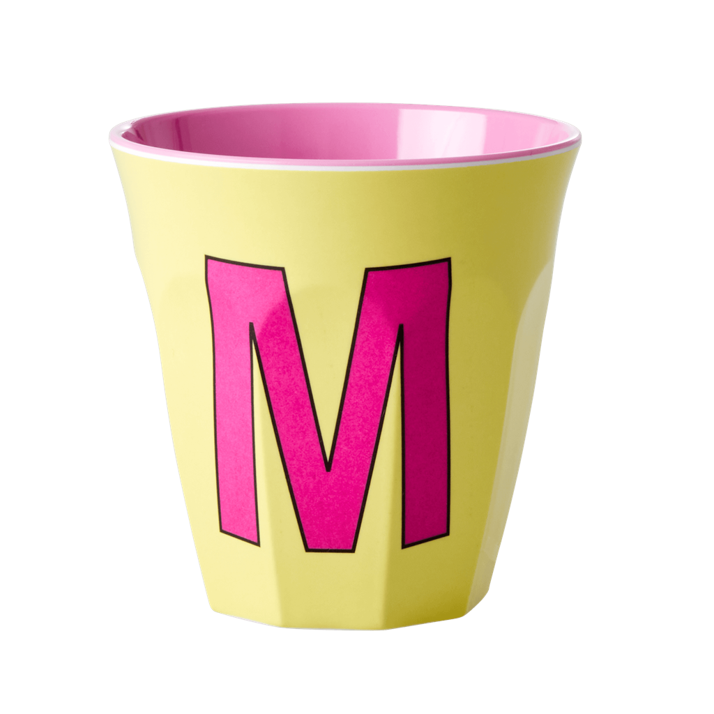 Two Melamine Cups - Medium with Alphabet in Pinkish Colors | Letter M - Rice By Rice