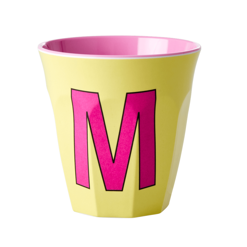 Melamine Cup - Medium with Alphabet in Pinkish Colors | Letter M - Rice By Rice