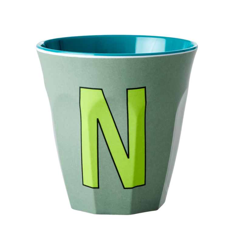 Melamine Cup - Medium with Alphabet in Bluish Colors | Letter N - Rice By Rice