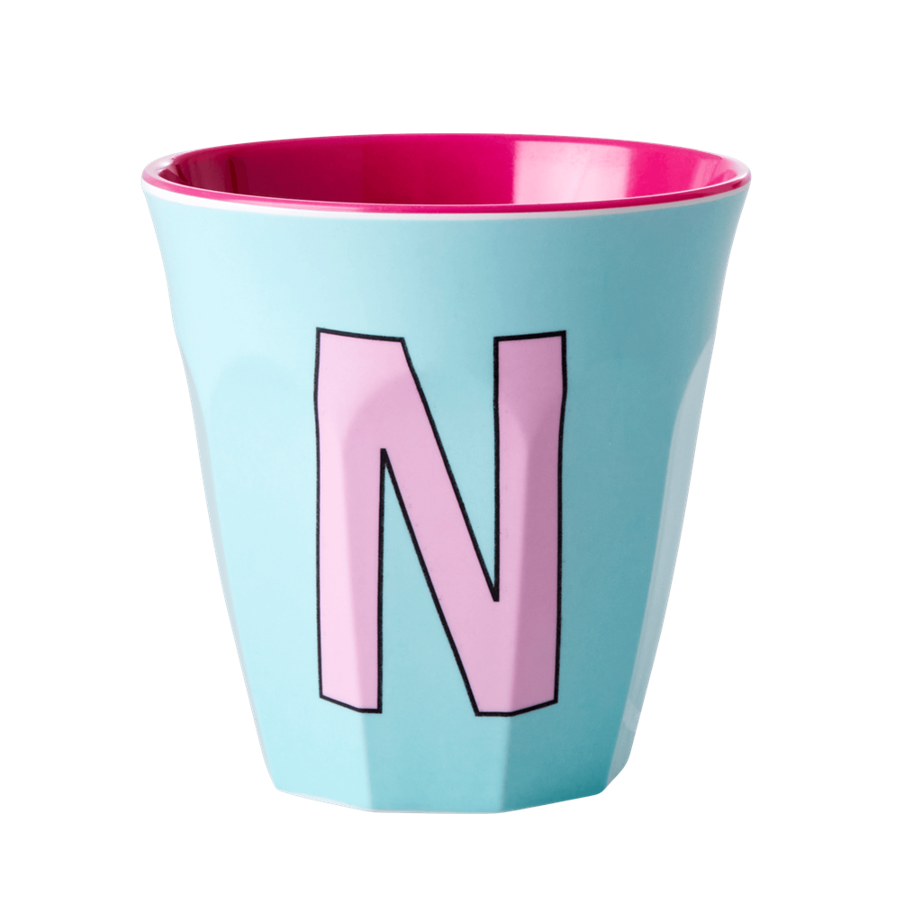 Two Melamine Cups - Medium with Alphabet in Pinkish Colors | Letter N - Rice By Rice