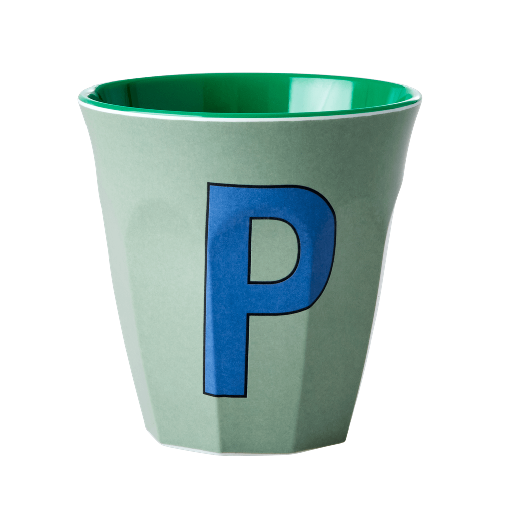 Melamine Cup - Medium with Alphabet in Bluish Colors | Letter P - Rice By Rice