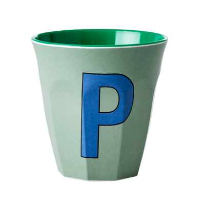Melamine Cup - Medium with Alphabet in Bluish Colors | Letter P - Rice By Rice