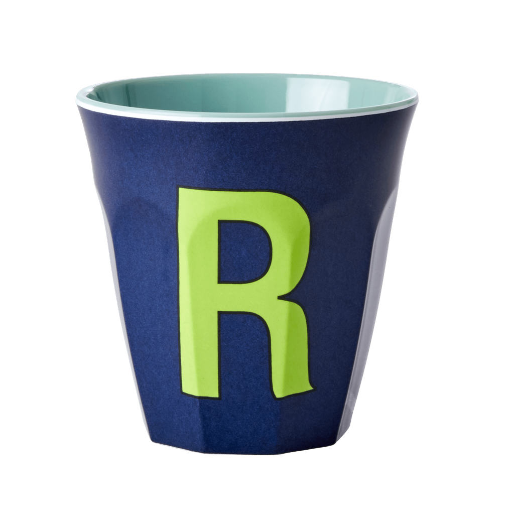 Melamine Cup - Medium with Alphabet in Bluish Colors | Letter R - Rice By Rice