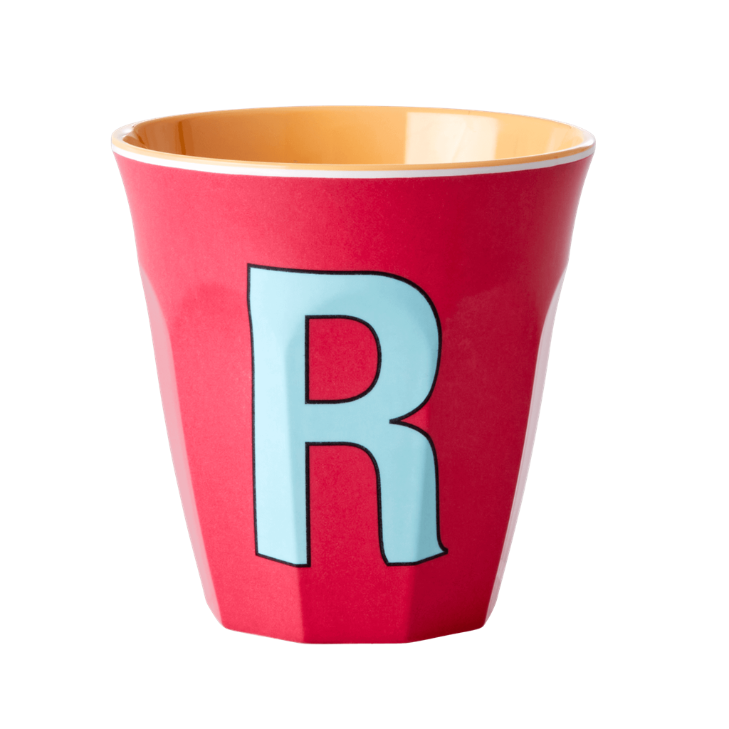 Two Melamine Cups - Medium with Alphabet in Pinkish Colors | Letter R - Rice By Rice