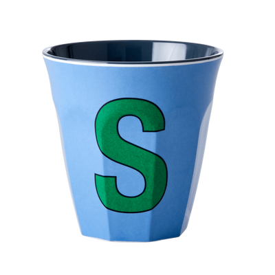 Melamine Cup - Medium with Alphabet in Bluish Colors | Letter S - Rice By Rice