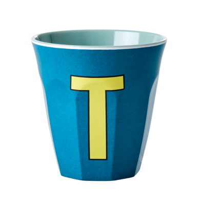 Melamine Cup - Medium with Alphabet in Bluish Colors | Letter T - Rice By Rice