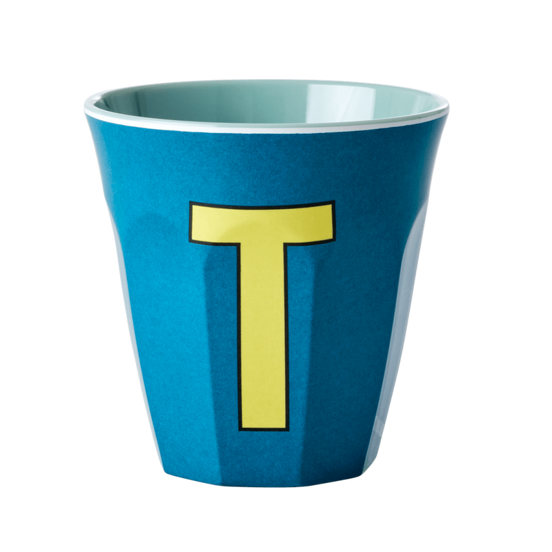 Melamine Cup - Medium with Alphabet in Bluish Colors | Letter T - Rice By Rice