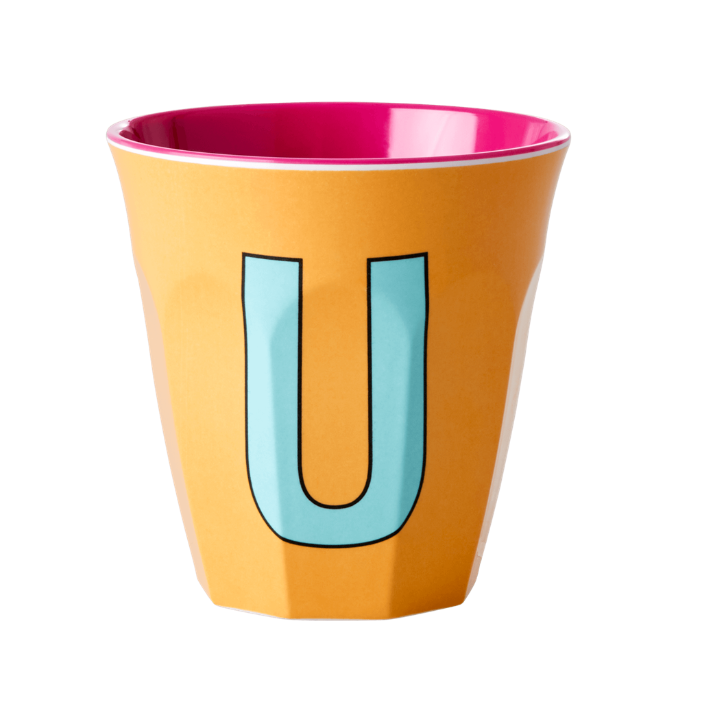 Melamine Cup - Medium with Alphabet in Pinkish Colors | Letter U - Rice By Rice