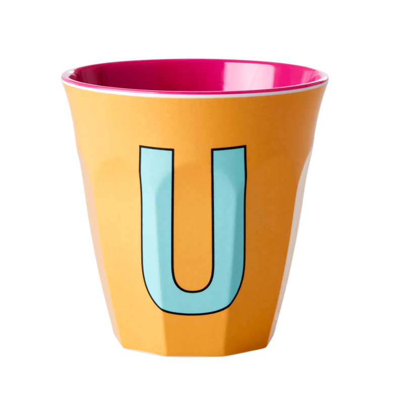Melamine Cup - Medium with Alphabet in Pinkish Colors | Letter U - Rice By Rice