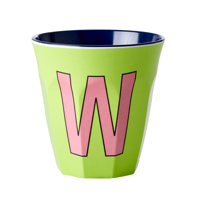 Melamine Cup - Medium with Alphabet in Bluish Colors | Letter W - Rice By Rice