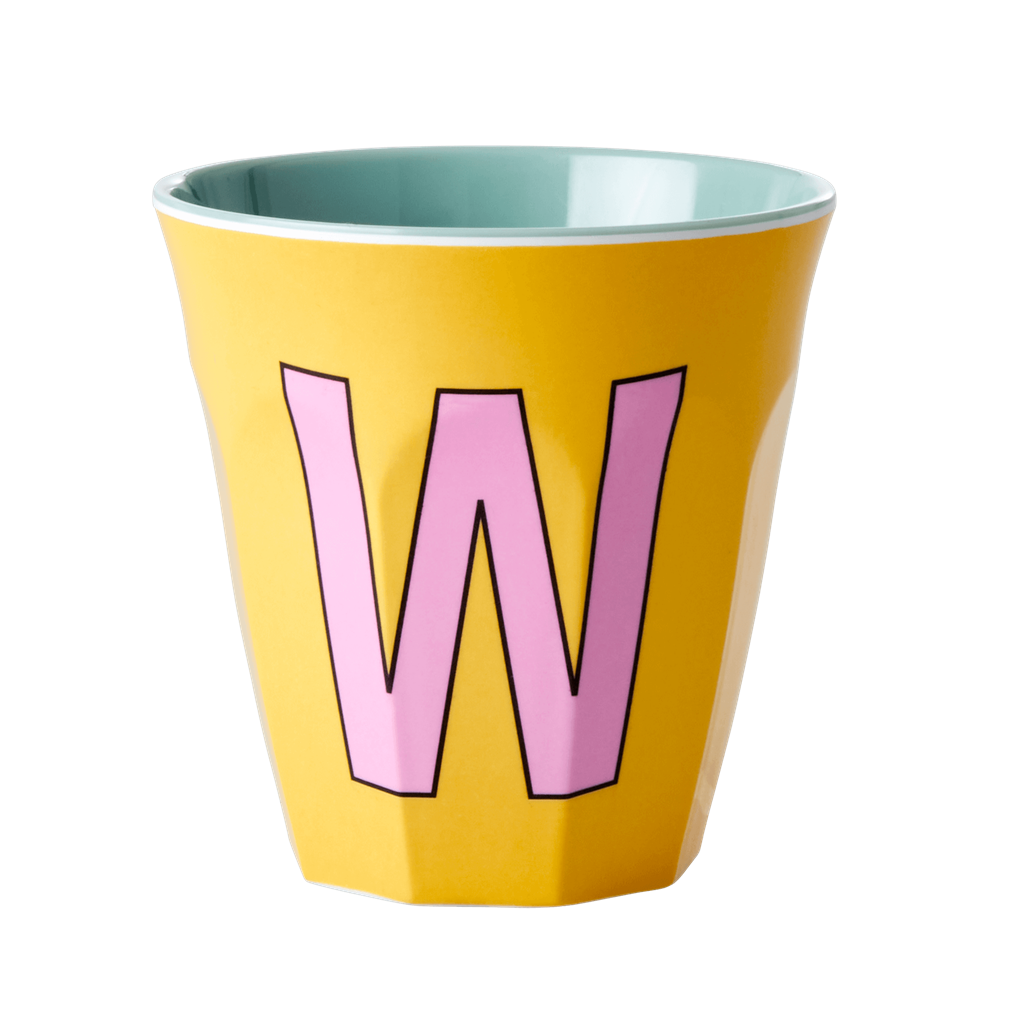 Melamine Cup - Medium with Alphabet in Pinkish Colors | Letter W - Rice By Rice