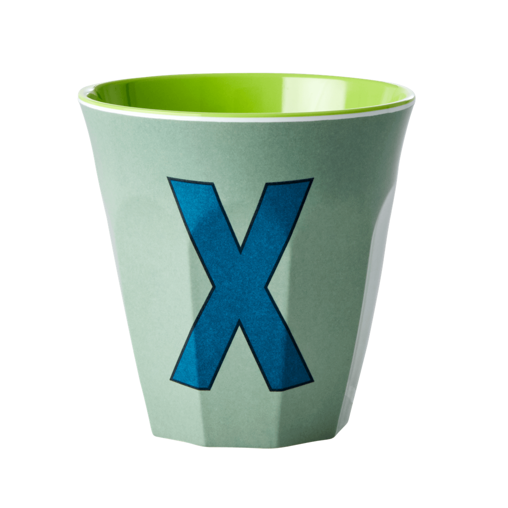 Two Melamine Cups - Medium with Alphabet in Bluish Colors | Letter X - Rice By Rice