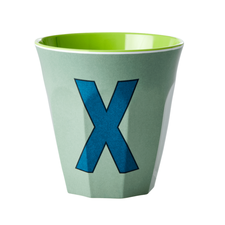 Melamine Cup - Medium with Alphabet in Bluish Colors | Letter X - Rice By Rice
