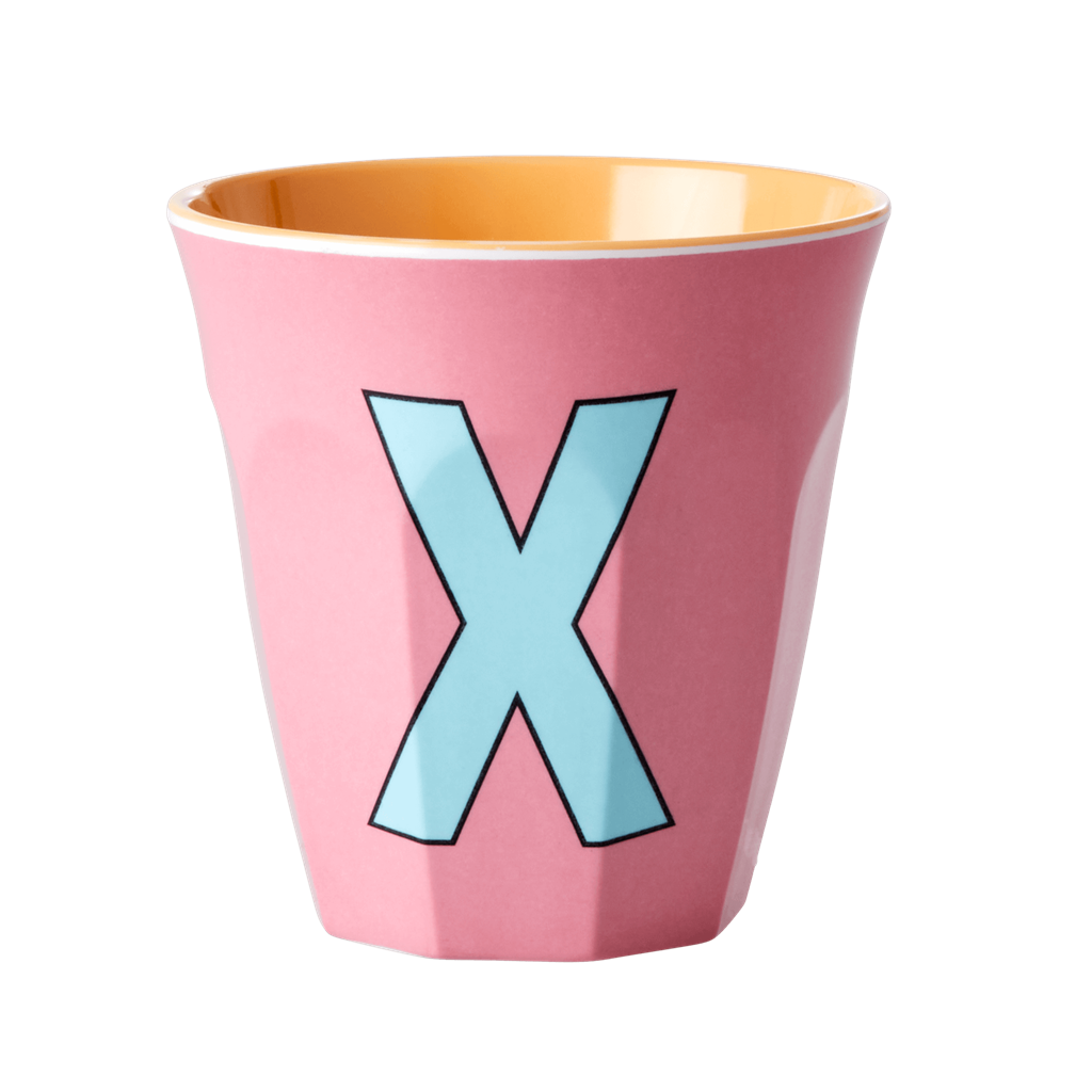 Two Melamine Cups - Medium with Alphabet in Pinkish Colors | Letter X - Rice By Rice