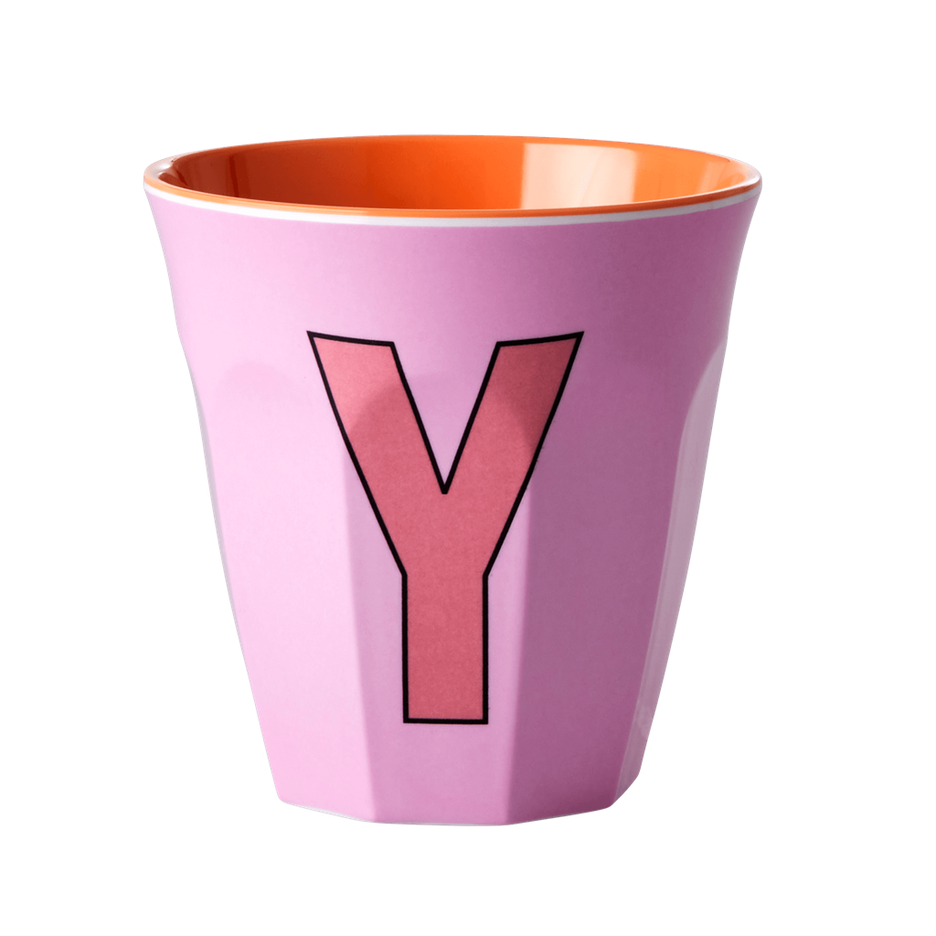 Two Melamine Cups - Medium with Alphabet in Pinkish Colors | Letter Y - Rice By Rice