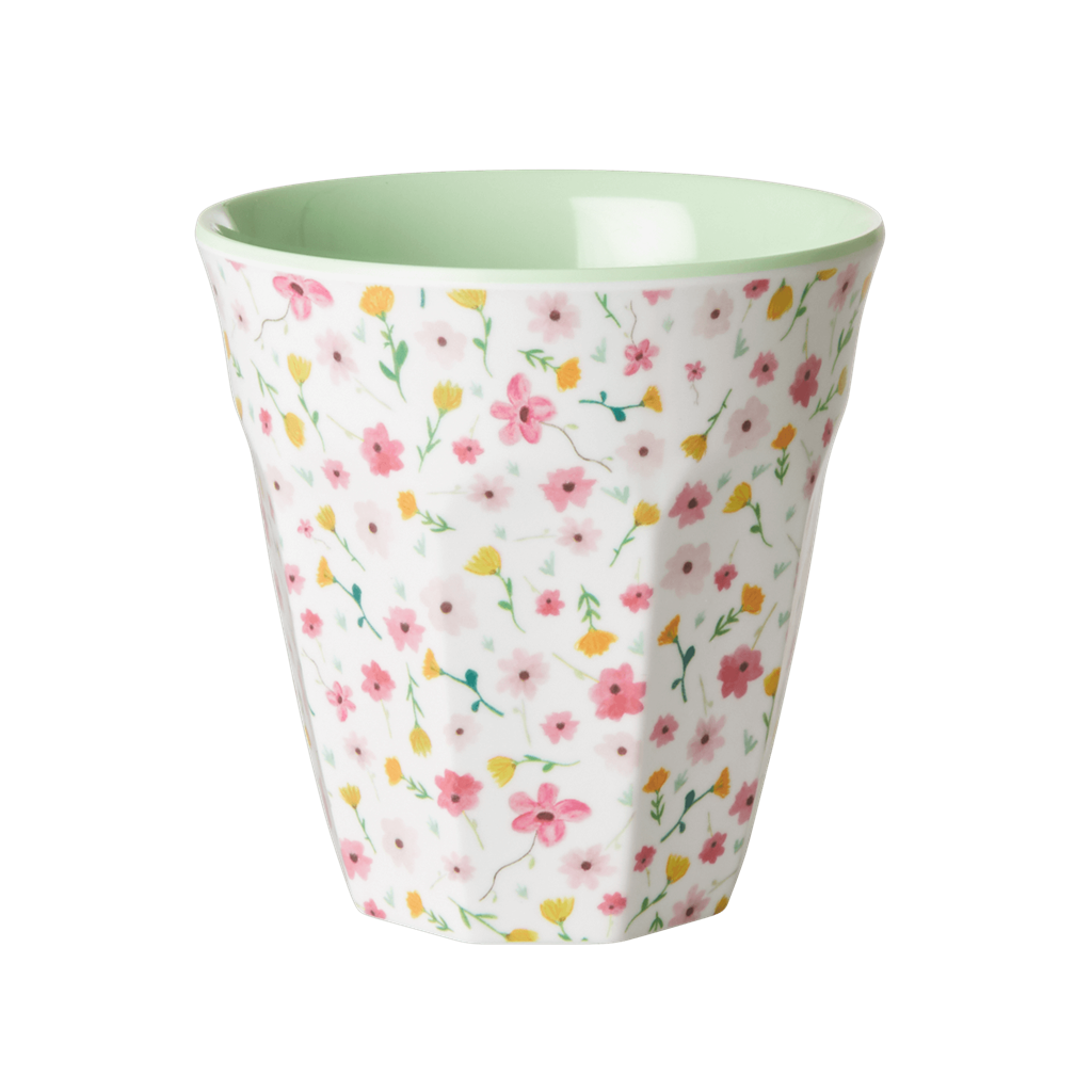 Set of 2 Medium Melamine Cups | White Flower Print - Rice By Rice