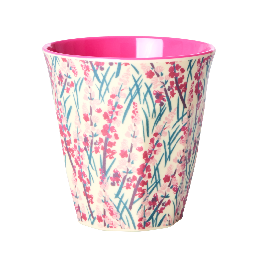 Medium Melamine Cup - Pink - Floral Field Print - Rice By Rice