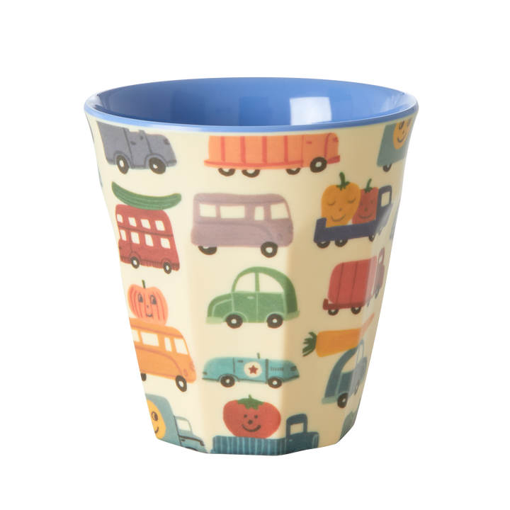 Set of 2 Medium Melamine Cups | Happy Cars Print - Rice By Rice