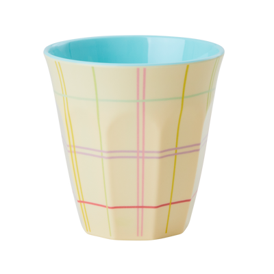 Set of 2 Medium Melamine Cups | Cream Check Print - Rice By Rice