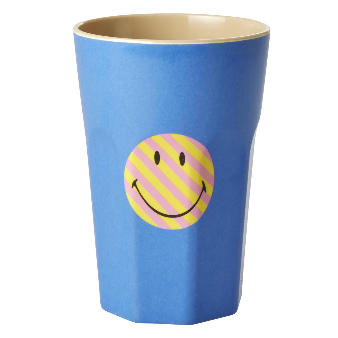 Tall Melamine Cup - Blue - Smiley® - Rice By Rice