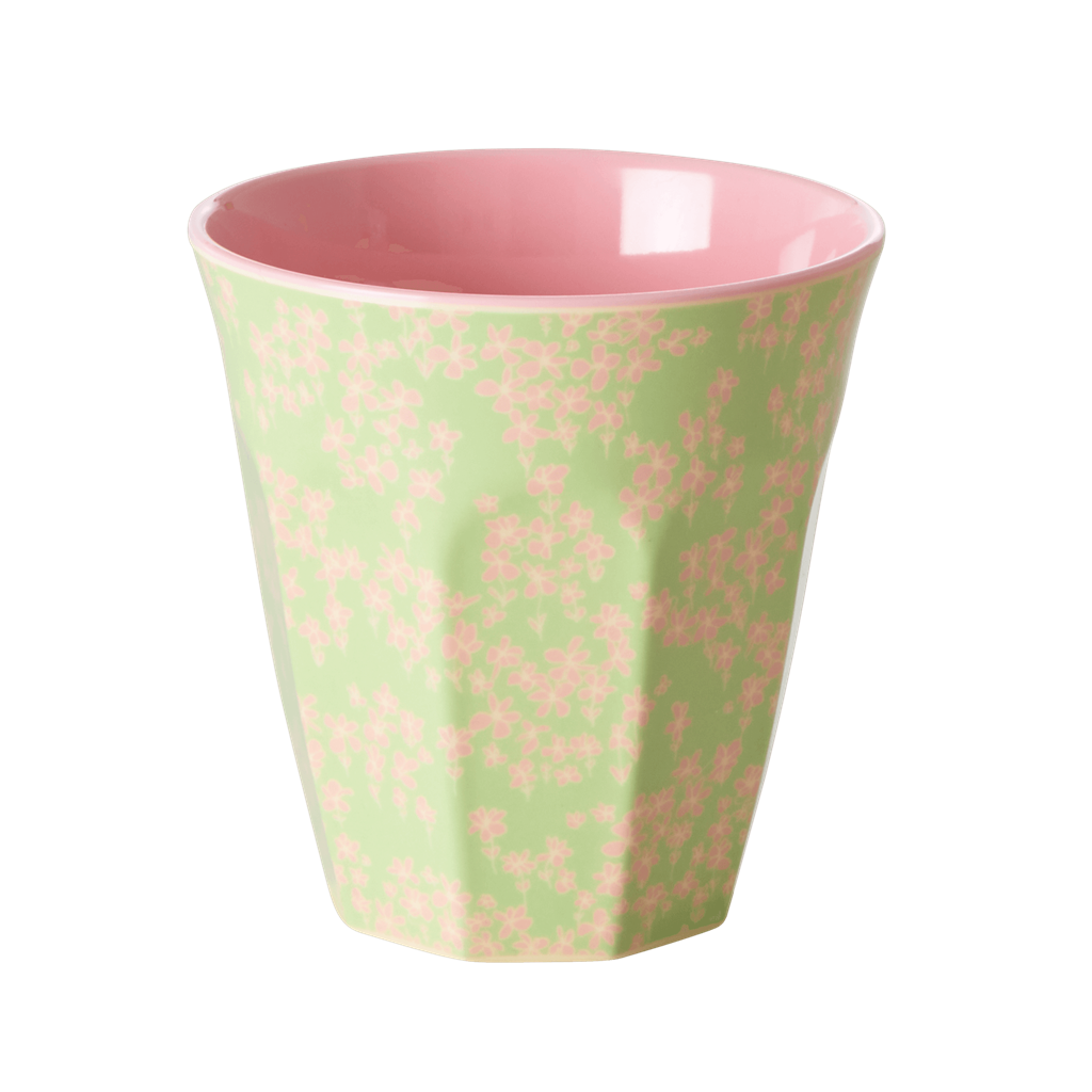 Set of 2 Medium Melamine Cups | Pink Flower Field Print - Rice By Rice